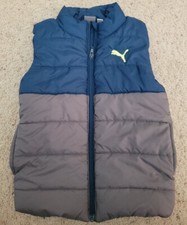 Boys PUMA Puffer Vest XS 5-6 Blue Gray Sleeveless Pocket Logo Full Zip