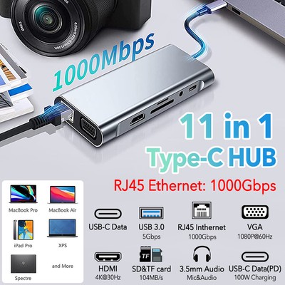 11in1 USB3.0 typ C Hub 4K HDMI Docking Station VAG SD TF 100W Ladegerät Adapter