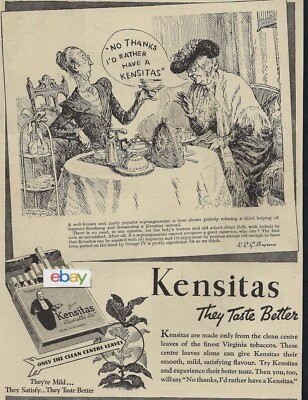 KENSITAS CIGARETTES U.K. 1935 NO THANKS I'D RATHER HAVE A KENSITAS OVER TEA  AD