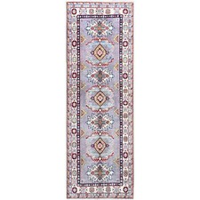 2'9"x7'10" Gray Kazak Tribal Medallions Hand Knotted Oriental Runner Rug R86839