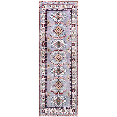 2'9''x7'10'' Gray Kazak Tribal Medallions Hand Knotted Oriental Runner Rug R86839