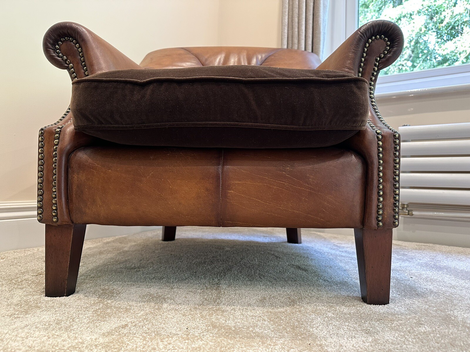 John Lewis Tetrad Compact Brown Leather & Velvet Armchair eBay