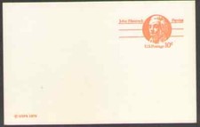 US. UX75. 10c. John Hancock. Postal Cards. Mint. NH. 1978