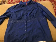 Gitano Sequin Royal Blue Button Front Top Shirt 3/4 Sleeve Size 22/24W (TD)