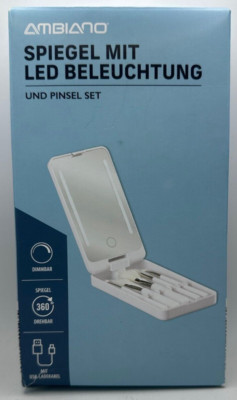 AMBIANO Faltbarer Kosmetikspiegel Pinsel Set mit LED Beleuchtung, aufladbar, Neu