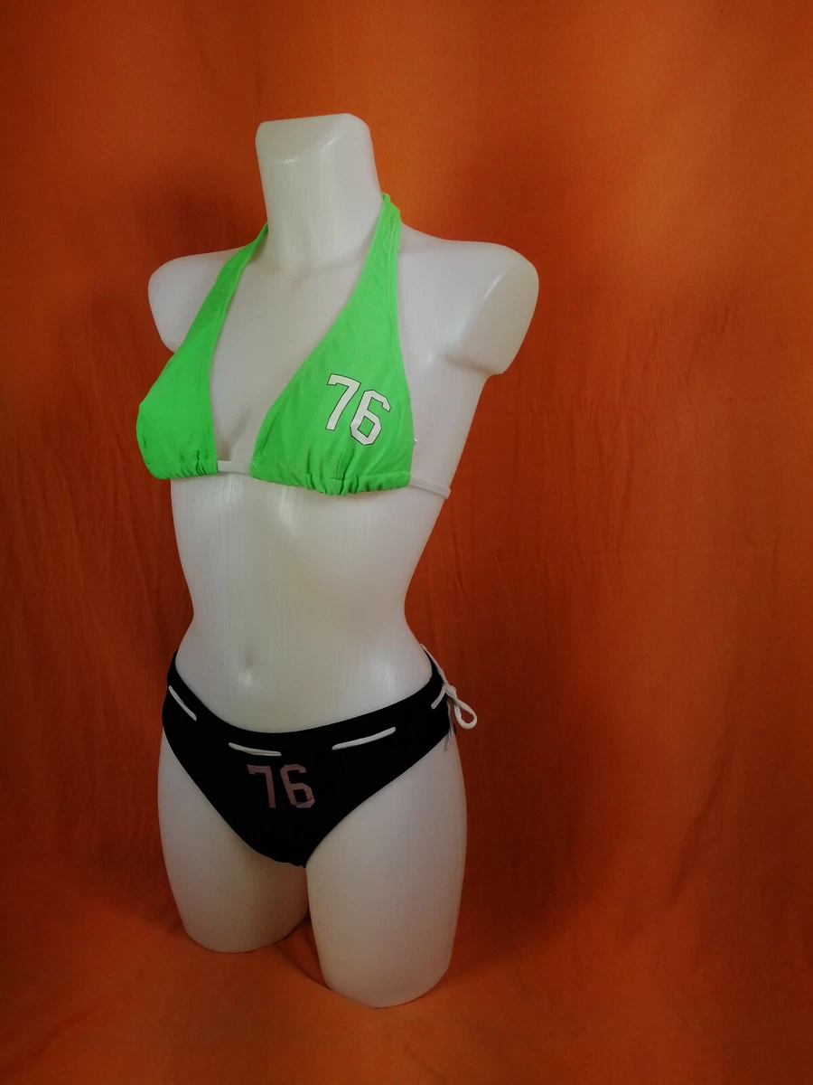 Maillot de bain triangle fluo 3 pi ces bas noir haut orange et