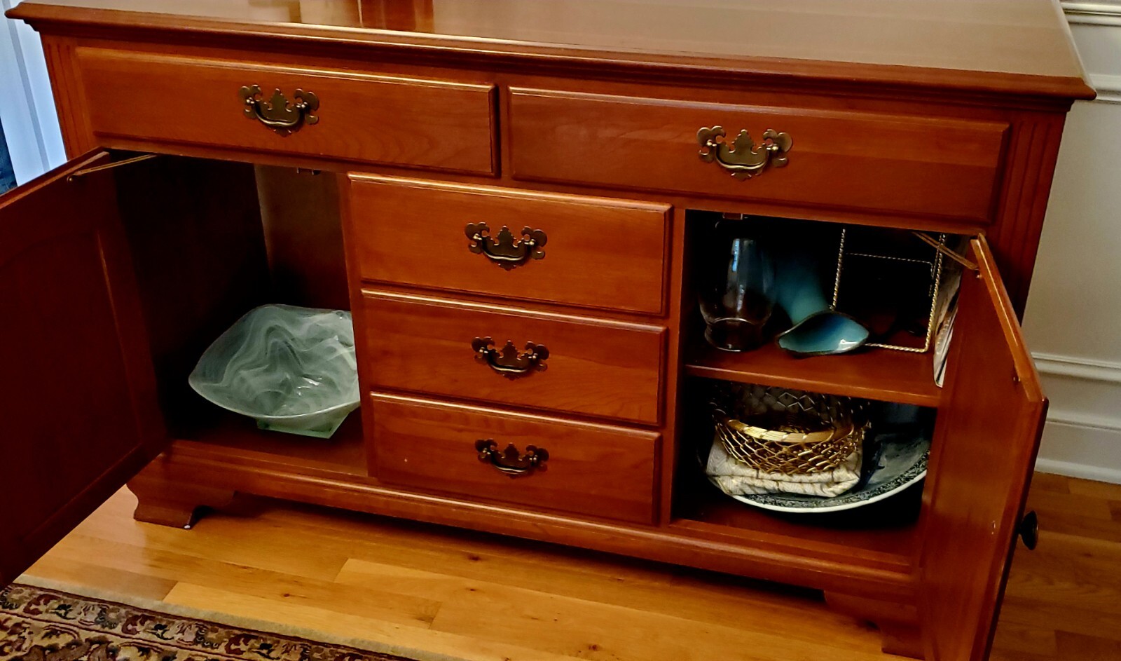 Vintage Cherry Dining Room Set Table, 4 Chairs + Buffet Excellent