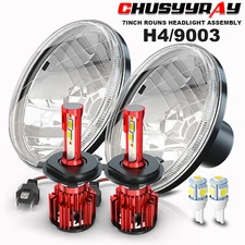 7" inch Sealed Beam Headlight Conversion High/Low Beam Chrome + 120W H4 LED
