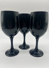 Set of 3 Libby Black Amethyst Wine Water Glass Stem Goblets Glasses 7.25” H