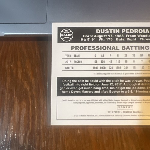 Dustin Pedroia 2018 Panini Donruss Retro 1984 Materials Jersey Relic #R84-DP - Picture 6 of 6