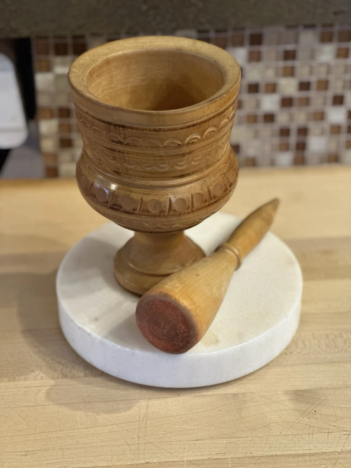 Beautiful Hand Turned Wooden Mortar And Postal Signed