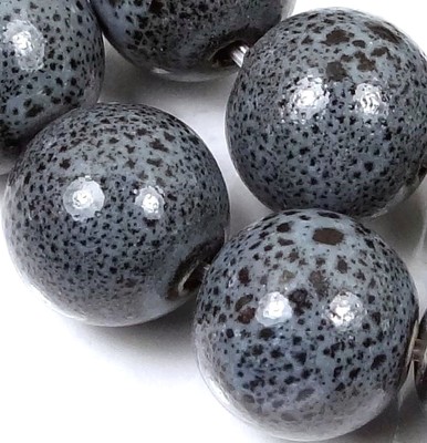 16mm Grey Black Raku Porcelain Potato Round Beads (10 pcs)