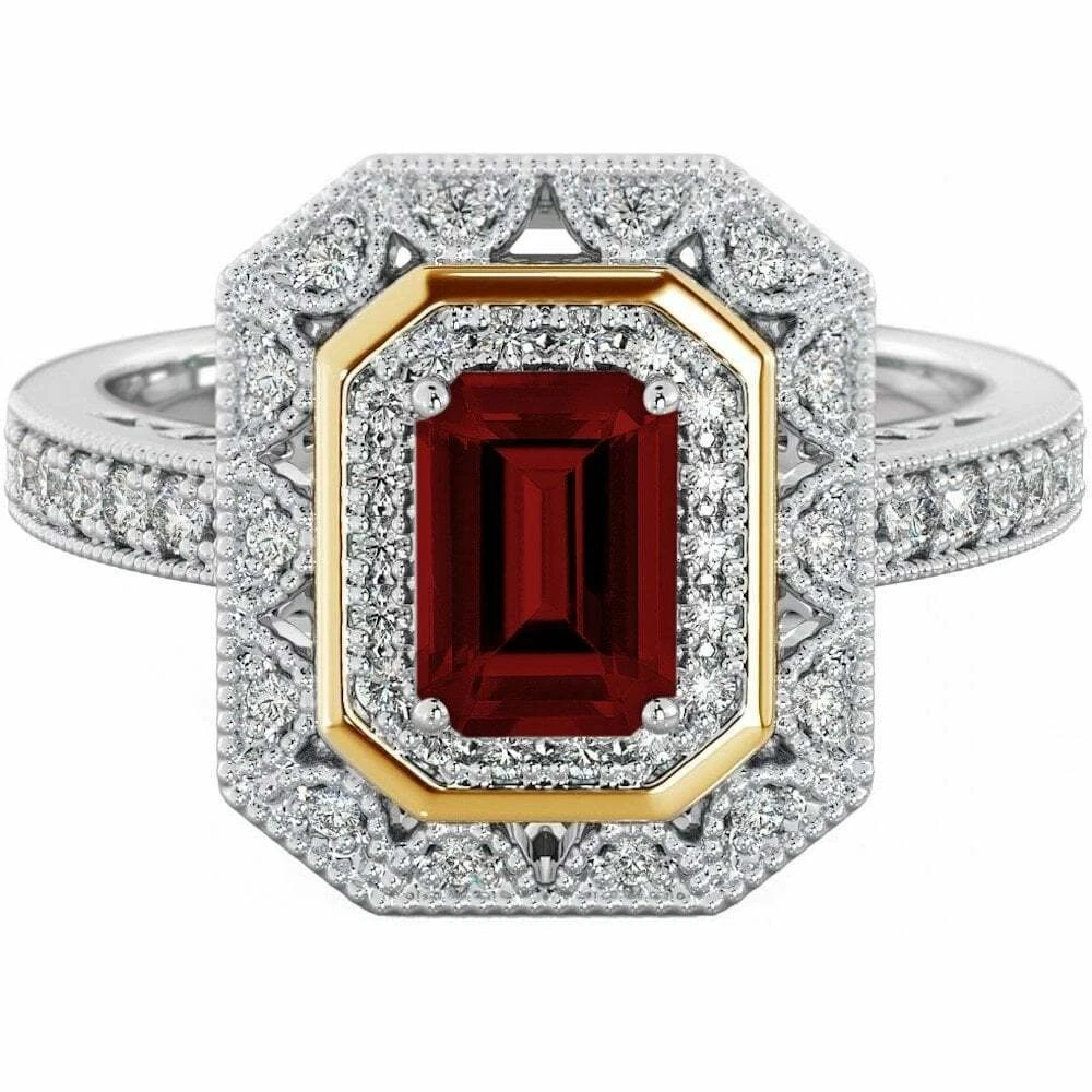 New 925 Silver Ladies Red Emerald Cut Wedding Engagement Ring