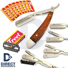 Wood Handle Barber Hair Shaving Razor Straight Edge Folding Knife +10 Blades New