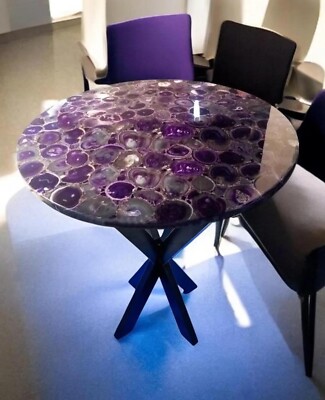Purple Agate Gemstone Table   Handmade Luxury Epoxy Resin Furniture home decor