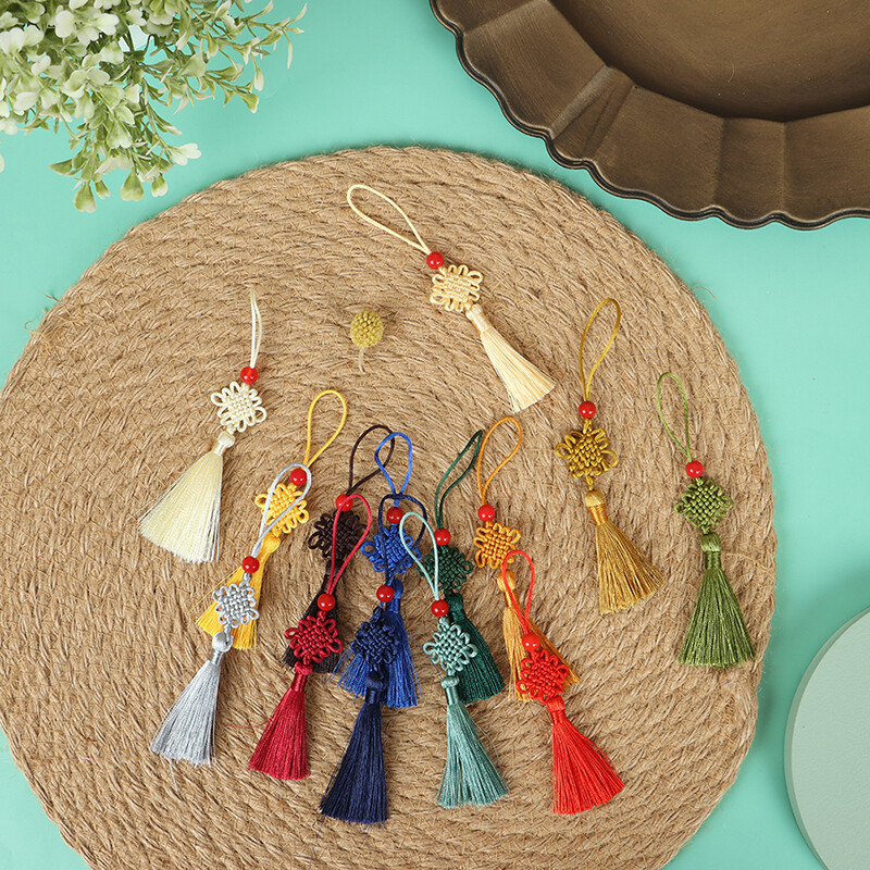 5Pc Red Bead Mini Chinese Knot Tassel DIY Jewelry Accessories Home