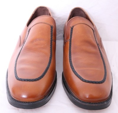 Vtg Freeman Tan brown Leather Braided Apron Toe Venetian Loafer shoe Men's 8.5 C