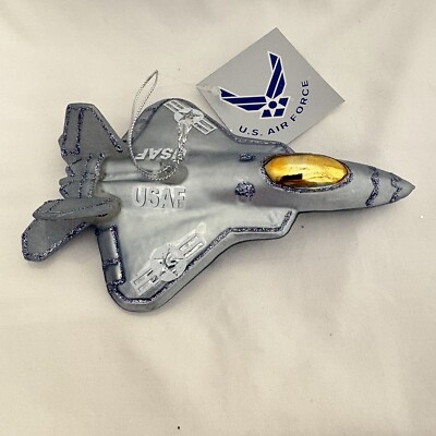 Kurt Adler US Air Force Glass Fighter Jet Christmas Ornament Holiday Decor NWT