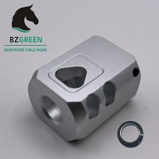 1/2 28 Thread Muzzle Brake Anodized For 9mm Glock Free Crush Washer Silver
