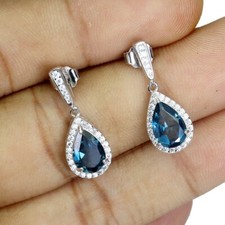 Silver Earrings London Topaz Genuine Natural Gems Solid Sterling Drop Design