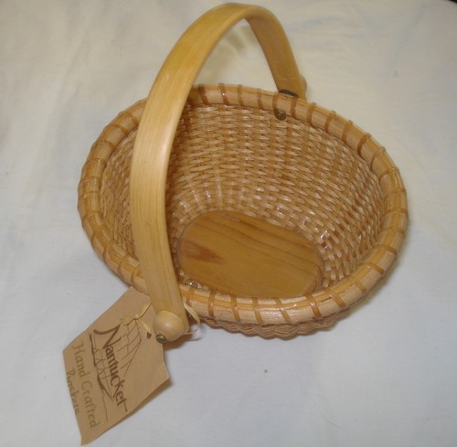 Vintage NANTUCKET Weidenkorb Mini Rattan Holzfuß & Griff
