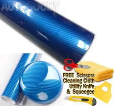 36"x60" HIGH GLOSS 5D Blue Carbon Fiber Vinyl Wrap Air Bubble Free 3ft x 5ft 6D
