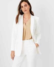 NEW 198 Ann Taylor The longline blazer in stretch cotton white sz 14