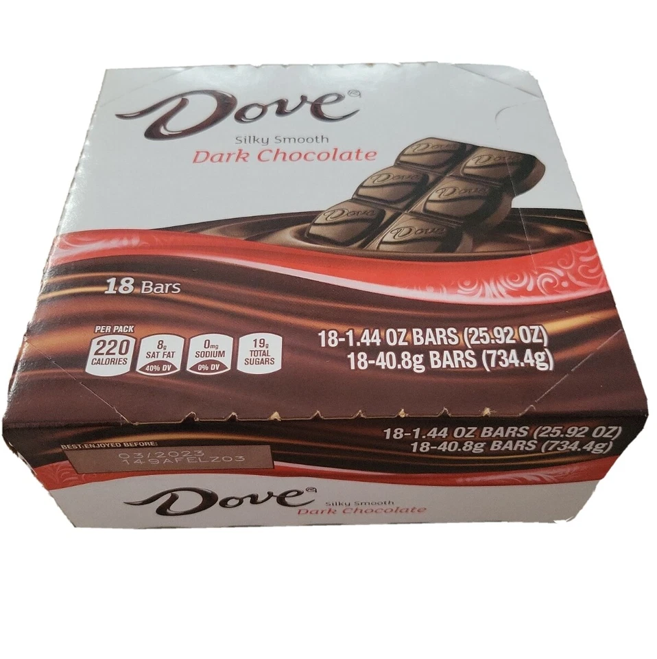 DOVE Dark Chocolate Silky Smooth Singles Size Candy Bar Box of 18pks 1.44oz. - Image 2 of 4