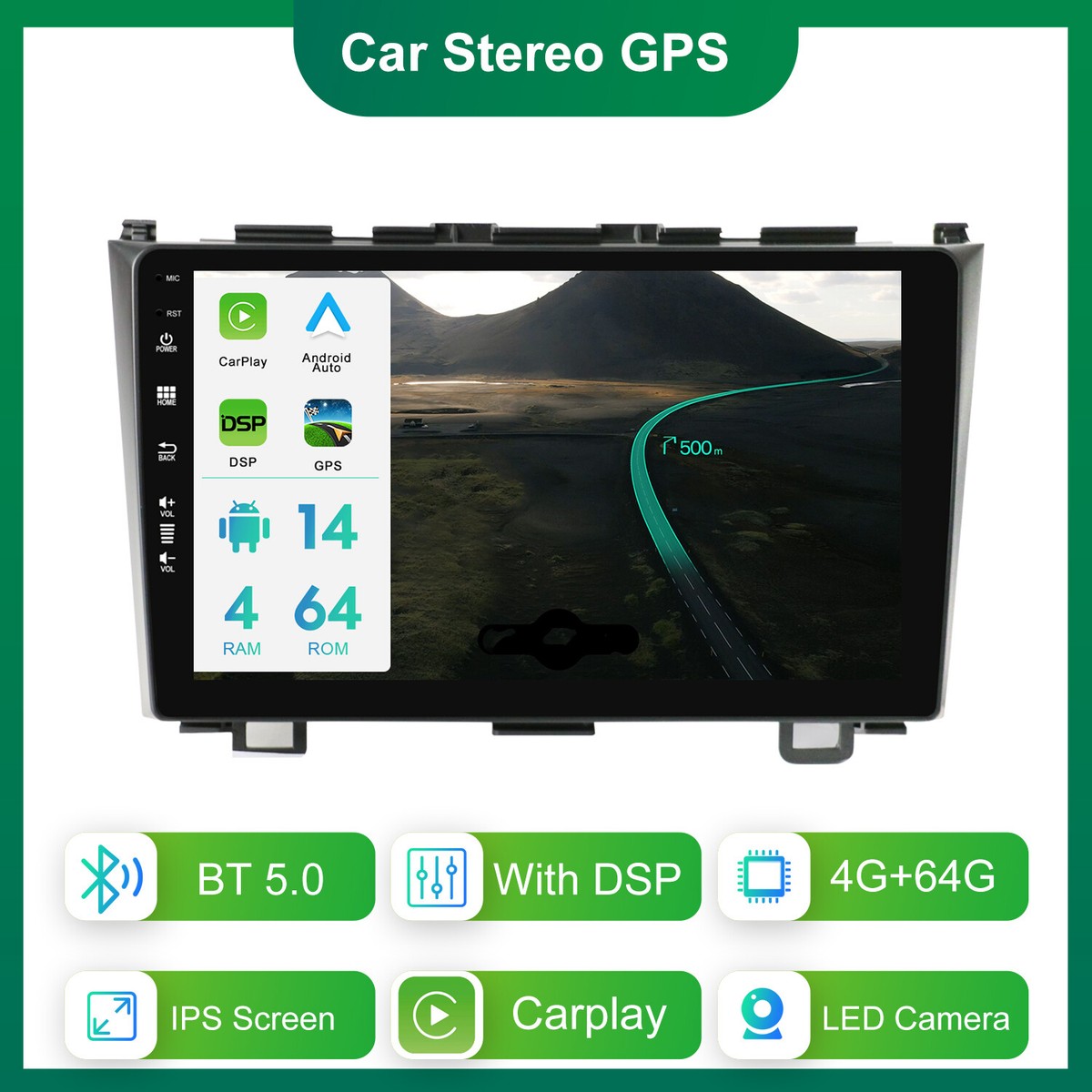 Android 14 Double Din Car Stereo For Honda CR-V 2007-2011 - 9" Touchscreen With Wireless CarPlay/Android Auto