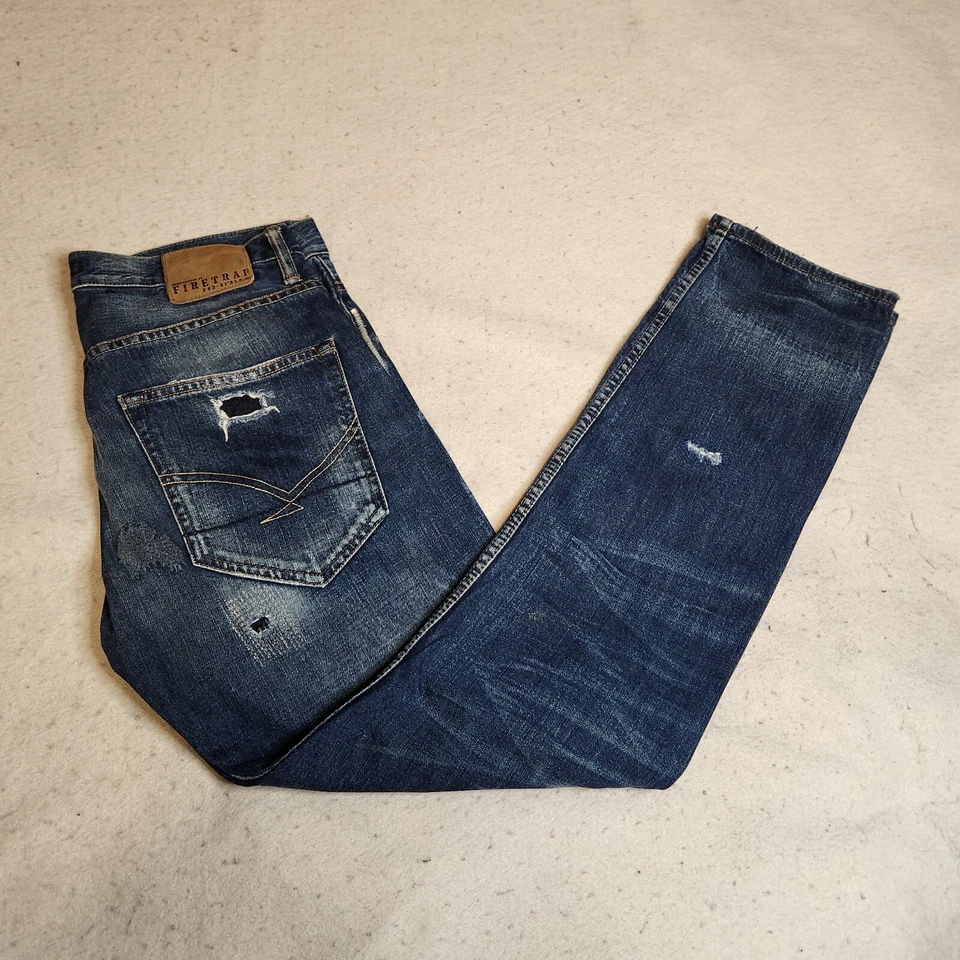 Firetrap Blackseal Mens Jeans Sz 29x31 High Rise Zip Fly Straight Leg Distressed - Image 4 of 4