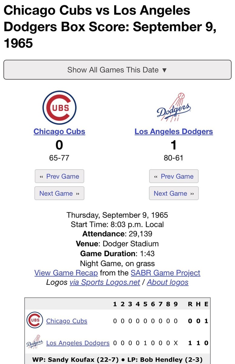 - order page - 西村 SANDY KOUFAX PERFECT GAME NO-HITTER #4 WIN#134 1965 DODGERS
