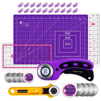 Rotary Cutter Set,Nicecho Sewing Quilting Supplies,45mm & 28 mm 12x18, Purple 
