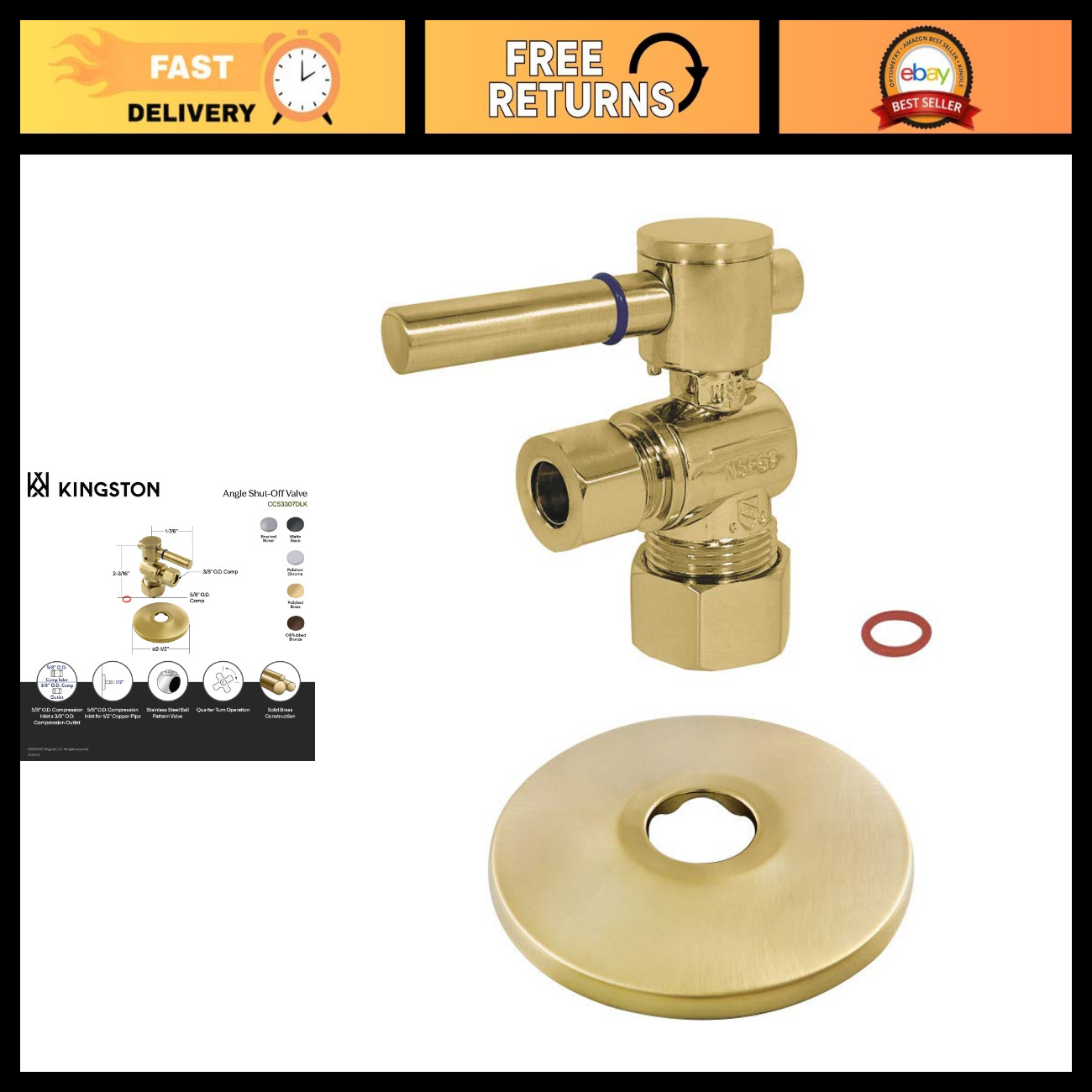Brushed Brass Quarter-Turn Angle Shut-Off Valve - 2.5" x 1.88" x 2.19