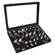 Siveit Velvet Jewelry Tray 48 Grid Display 48 tray, Black
