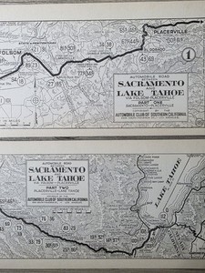 1920s Sacramento Lake Tahoe 1 & 2 Automobile Club Southern Calif AAA Maps 27 28