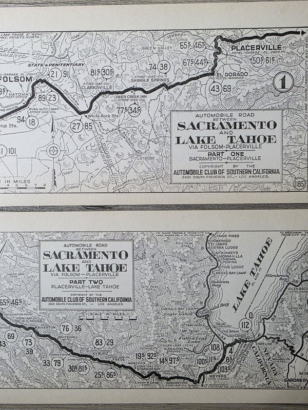 1920s Sacramento Lake Tahoe 1 & 2 Automobile Club Southern Calif AAA Maps 27 28