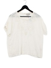 Pyrus Women's Top L White Viscose with Cotton Short Sleeve Round Neck Basic