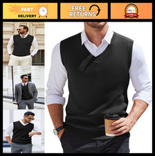 Men's V Neck Sweater Vest - Sleeveless Slim Fit Casual Knitted Pullover Top