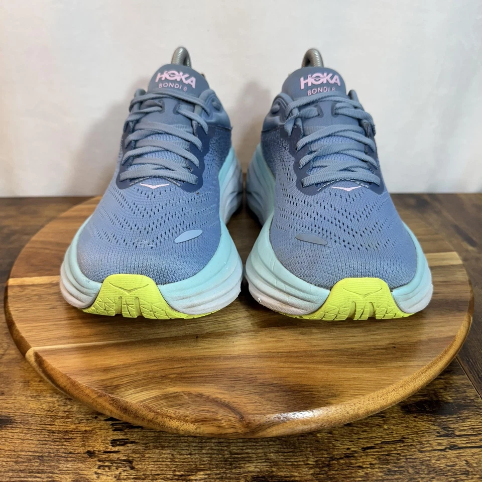 Hoka One One Bondi 8 Wide Shoes Womens Size 7.5 Blue Pink Running Sneakers - Image 2 of 4