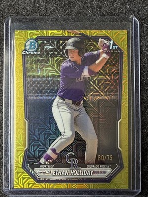 2026 Bowman Chrome ETHAN HOLLIDAY Yellow Mojo Refractor /75 1ST