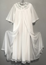 Vintage M LONG SHADOWLINE SHEER DB CHIFFON WHITE Peignoir Set , ROBE NIGHTGOWN