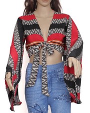 Sushila Vintage Bohemian Bell Sleeve Recycled Silk Saree Top 70,s Retro