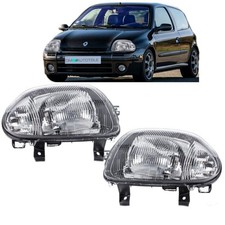 Renault Clio II Scheinwerfer Set Schwarz Chrom Links Rechts H4 1998-2001 Phase 1
