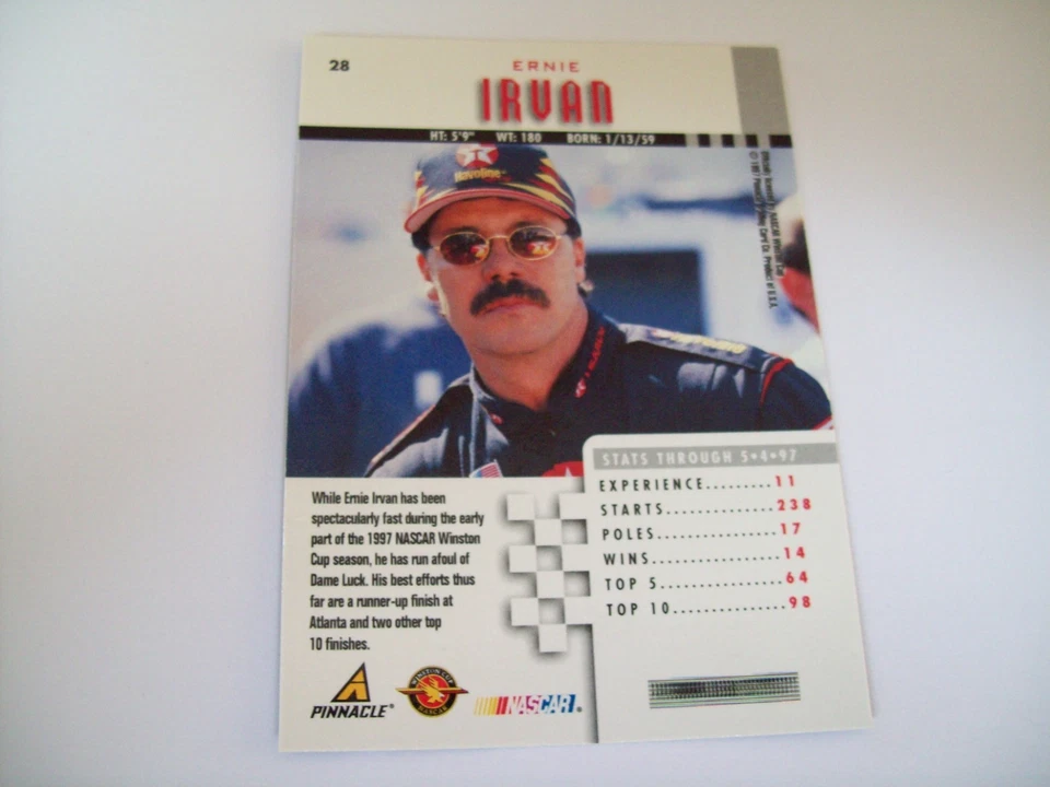 Ernie Irvan 1997 Pinnacle #28 TEXACO HAVOLINE Robert Yates Racing Nascar - Image 2 of 2