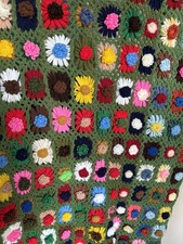 Handmade Crochet Afghan Blanket Raised 3D Flowers Granny Large 74x48 Vintage