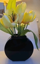Black Art Round Glass Vase   Signed Vintage Mid Century Modern