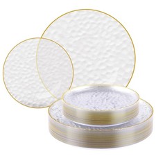 60Pcs Clear Plastic Plates, Clear Disposable Plates with Gold Rim, 30 7" Sala...