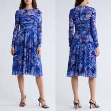 NWT Eliza J Shirred Long Sleeve Floral Cocktail Dress Size 14 Women's