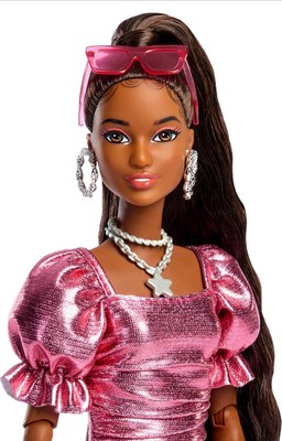 Barbie Deluxe Style Doll #6 in Metallic Coral Pink Dress with