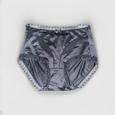  Shiny Large Black With Gem Nylon Lace Blended Panties W/Bow Cotton Gusset New